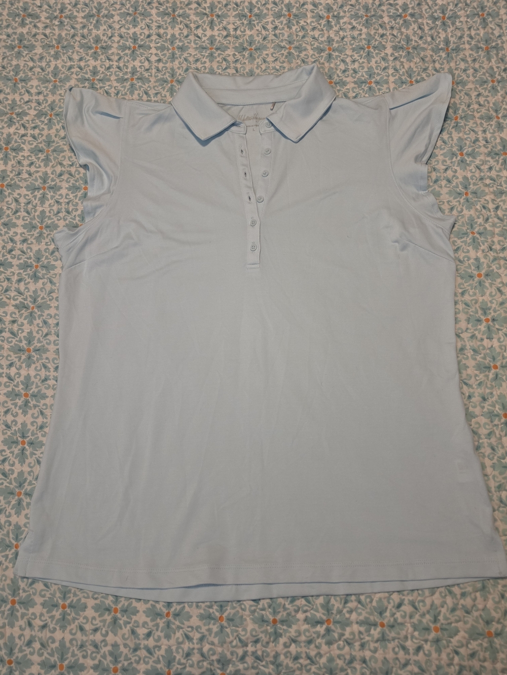 Walter Hagen Light Blue Button-Front Polo with Flutter Sleeves